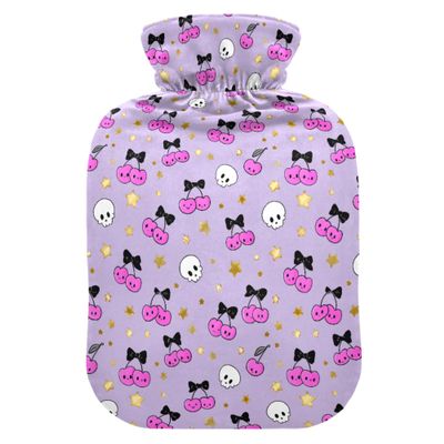2 L Hot Water Bottle Cherry Skull Hot Water Bottle with Cover Soft Velvet Leak Proof Screw Plug Best for Winter Sports Outdoors