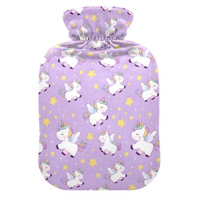 1 L Hot Water Bottle Purple Unicorn Hot Water Bottle with Cover Soft Velvet Leak Proof Screw Plug Best for Winter Sports Outdoors
