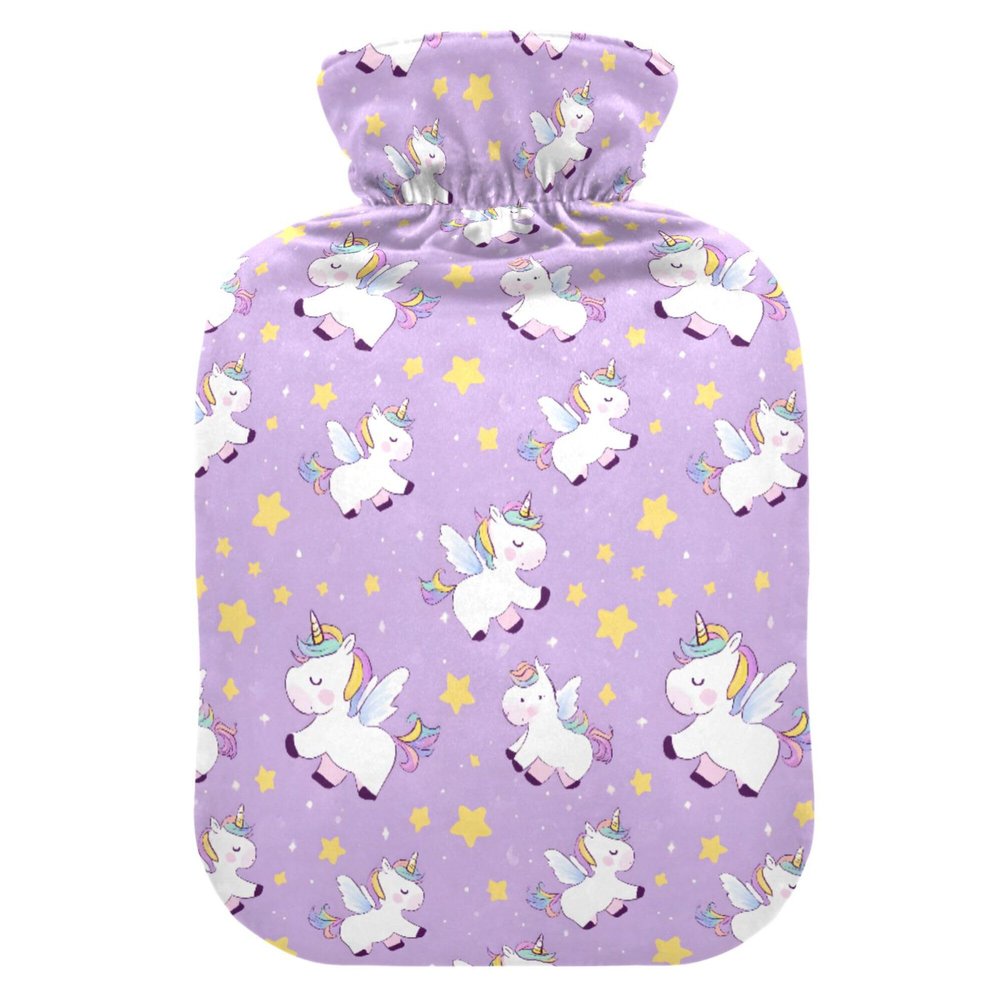 1 L Hot Water Bottle Purple Unicorn Hot Water Bottle with Cover Soft Velvet Leak Proof Screw Plug Best for Winter Sports Outdoors