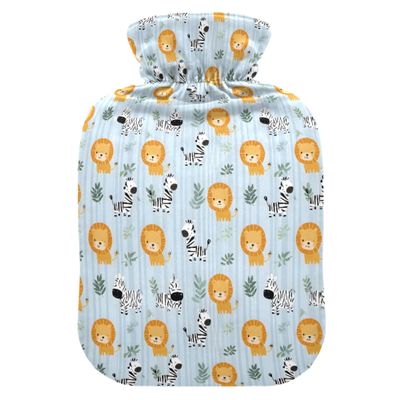 2 L Hot Water Bottle Lion and Zebra Hot Water Bottle with Cover Soft Velvet Leak Proof Screw Plug Best for Winter Sports Outdoors