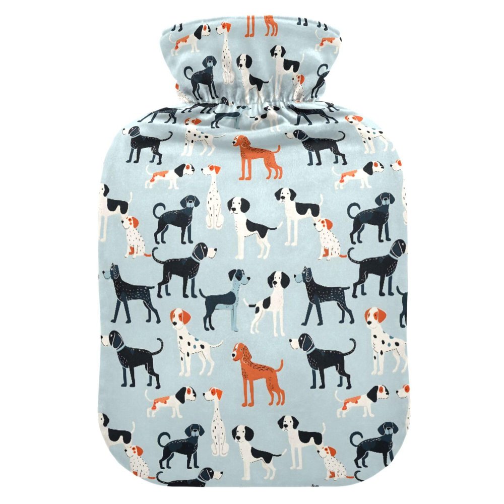 1 L Hot Water Bottle Dalmatian Dog Hot Water Bottle with Cover Soft Velvet Leak Proof Screw Plug Best for Winter Sports Outdoors