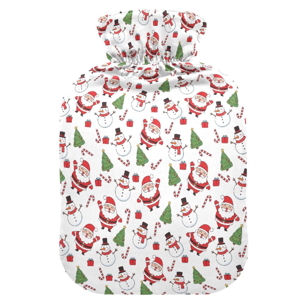 1 L Hot Water Bottle Gift Christmas Santa Claus Snowman Hot Water Bottle with Cover Soft Velvet Leak Proof Screw Plug Best for Winter Sports Outdoors