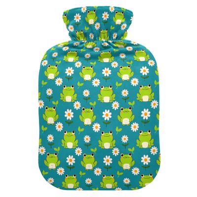 1 L Hot Water Bottle Cute Frog Daisy Hot Water Bottle with Cover Soft Velvet Leak Proof Screw Plug Best for Winter Sports Outdoors