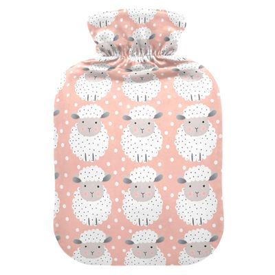 1 L Hot Water Bottle Lamb Pink Polka Dots Hot Water Bottle with Cover Soft Velvet Leak Proof Screw Plug Best for Winter Sports Outdoors
