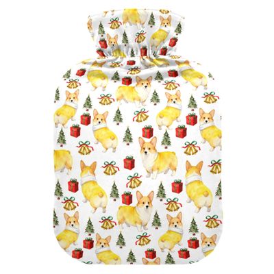 2 L Hot Water Bottle Gift Corgi Bell Hot Water Bottle with Cover Soft Velvet Leak Proof Screw Plug Best for Winter Sports Outdoors