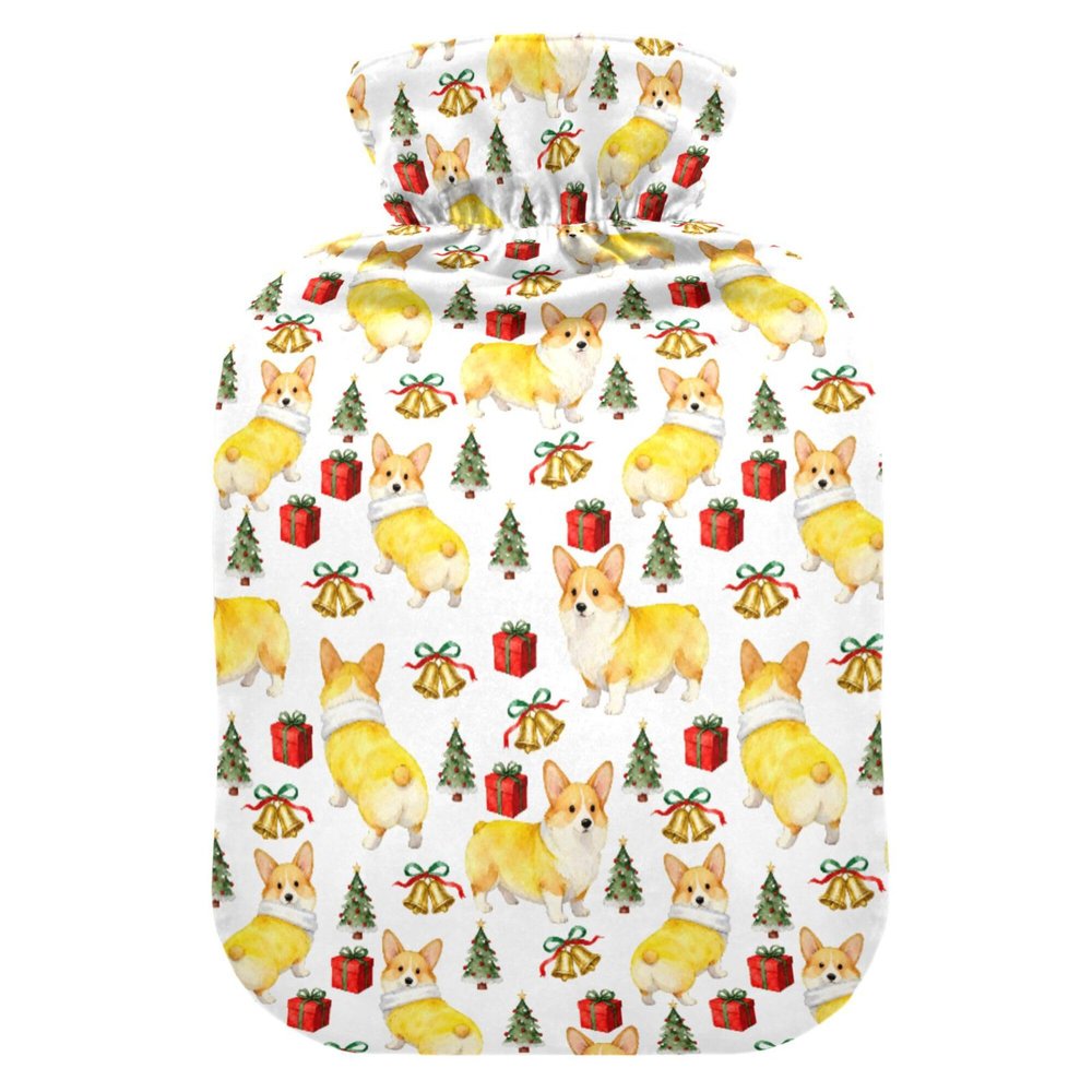 2 L Hot Water Bottle Gift Corgi Bell Hot Water Bottle with Cover Soft Velvet Leak Proof Screw Plug Best for Winter Sports Outdoors