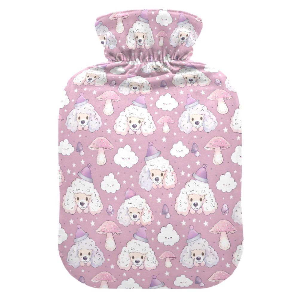 1 L Hot Water Bottle Lamb Dog Cloud Hot Water Bottle with Cover Soft Velvet Leak Proof Screw Plug Best for Winter Sports Outdoors