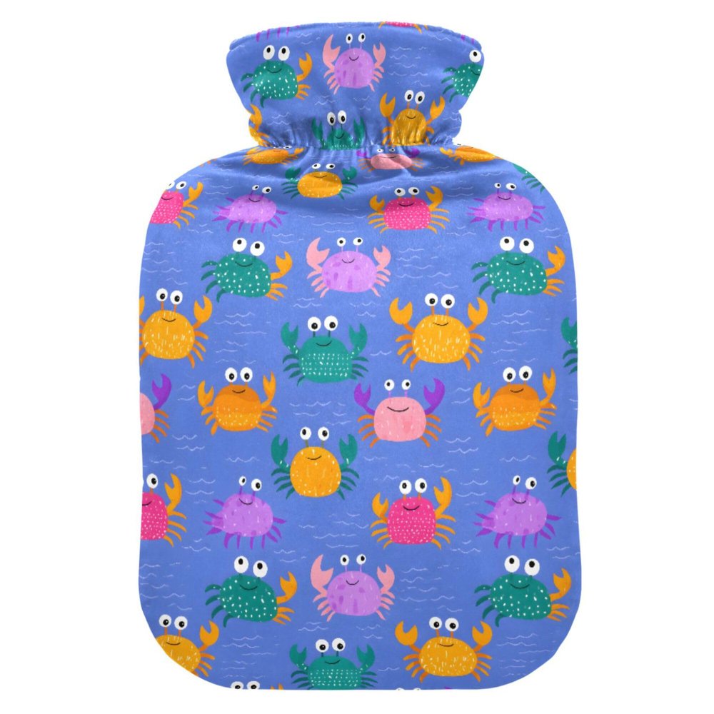 2 L Hot Water Bottle Crab Colorful Hot Water Bottle with Cover Soft Velvet Leak Proof Screw Plug Best for Winter Sports Outdoors