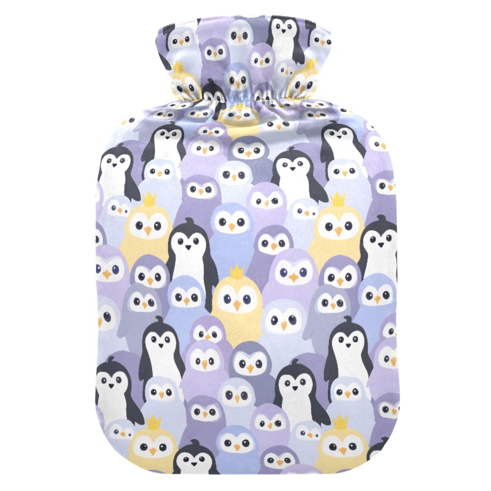 1 L Hot Water Bottle Penguins Hot Water Bottle with Cover Soft Velvet Leak Proof Screw Plug Best for Winter Sports Outdoors