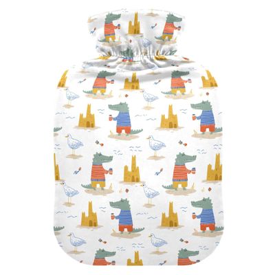 1 L Hot Water Bottle Crocodile Pigeon Hot Water Bottle with Cover Soft Velvet Leak Proof Screw Plug Best for Winter Sports Outdoors
