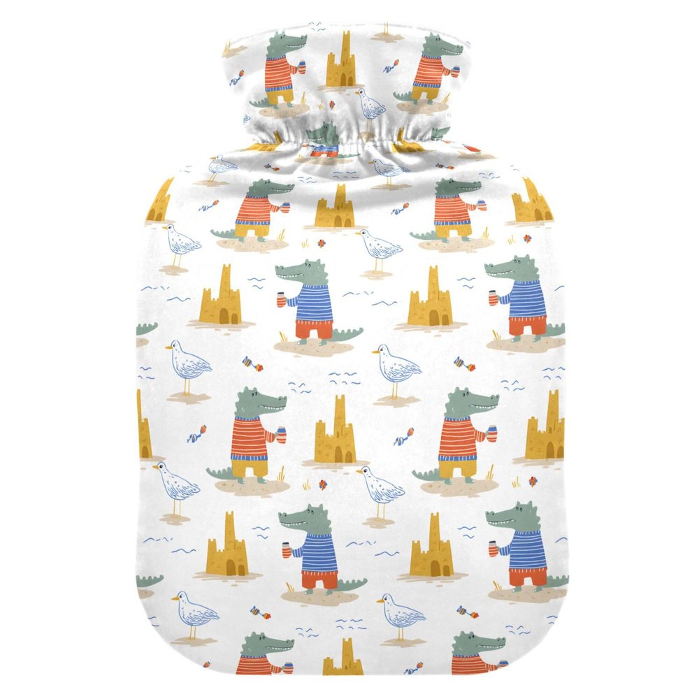 1 L Hot Water Bottle Crocodile Pigeon Hot Water Bottle with Cover Soft Velvet Leak Proof Screw Plug Best for Winter Sports Outdoors