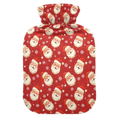 1 L Hot Water Bottle Santa Claus Snowflakes Hot Water Bottle with Cover Soft Velvet Leak Proof Screw Plug Best for Winter Sports Outdoors