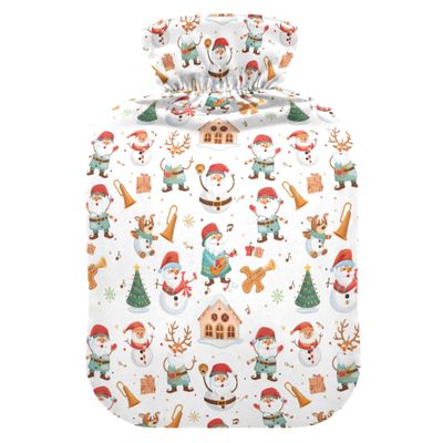 2 L Hot Water Bottle Snowman Santa Claus Summer Hot Water Bottle with Cover Soft Velvet Leak Proof Screw Plug Best for Winter Sports Outdoors