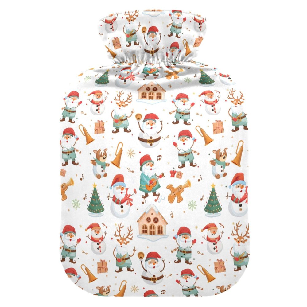 2 L Hot Water Bottle Snowman Santa Claus Summer Hot Water Bottle with Cover Soft Velvet Leak Proof Screw Plug Best for Winter Sports Outdoors