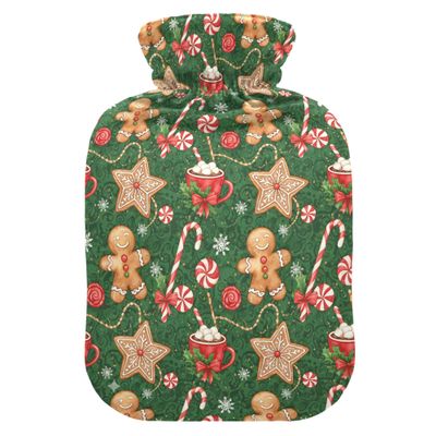 1 L Hot Water Bottle Gingerbread Man Cup Hot Water Bottle with Cover Soft Velvet Leak Proof Screw Plug Best for Winter Sports Outdoors
