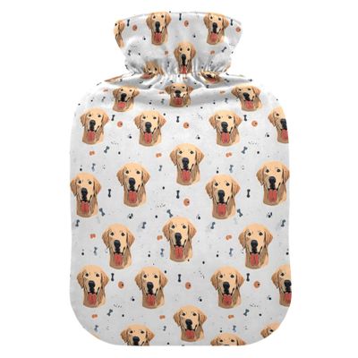 2 L Hot Water Bottle Dog Faces with Bones Hot Water Bottle with Cover Soft Velvet Leak Proof Screw Plug Best for Winter Sports Outdoors