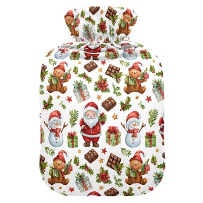 2 L Hot Water Bottle Santa Claus Snowman Hot Water Bottle with Cover Soft Velvet Leak Proof Screw Plug Best for Winter Sports Outdoors