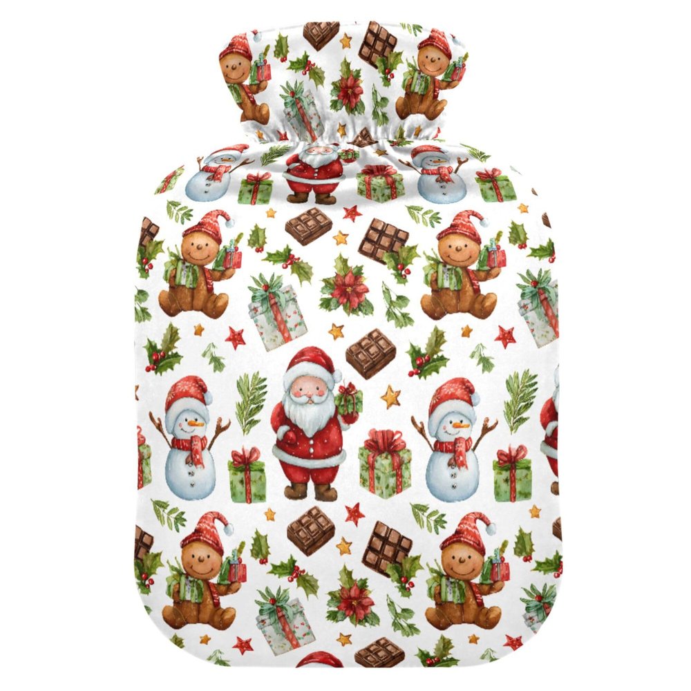 2 L Hot Water Bottle Santa Claus Snowman Hot Water Bottle with Cover Soft Velvet Leak Proof Screw Plug Best for Winter Sports Outdoors
