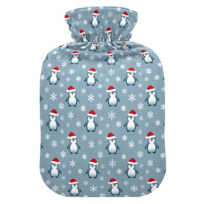 1 L Hot Water Bottle Christmas Penguin Snowflake Hot Water Bottle with Cover Soft Velvet Leak Proof Screw Plug Best for Winter Sports Outdoors