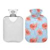 1 L Hot Water Bottle Red Hibiscus Leaves Hot Water Bottle with Cover Soft Velvet Leak Proof Screw Plug Best for Winter Sports Outdoors view 2