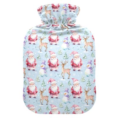1 L Hot Water Bottle Santa Claus Tree Deer Hot Water Bottle with Cover Soft Velvet Leak Proof Screw Plug Best for Winter Sports Outdoors