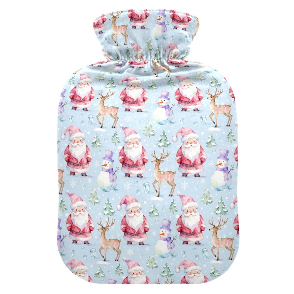 1 L Hot Water Bottle Santa Claus Tree Deer Hot Water Bottle with Cover Soft Velvet Leak Proof Screw Plug Best for Winter Sports Outdoors