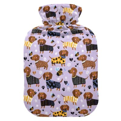 1 L Hot Water Bottle Purple Dog Hot Water Bottle with Cover Soft Velvet Leak Proof Screw Plug Best for Winter Sports Outdoors