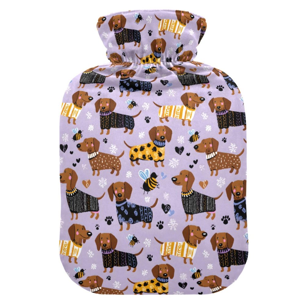 1 L Hot Water Bottle Purple Dog Hot Water Bottle with Cover Soft Velvet Leak Proof Screw Plug Best for Winter Sports Outdoors