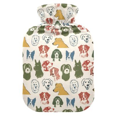 1 L Hot Water Bottle Beautiful Hand Drawn Dog Hot Water Bottle with Cover Soft Velvet Leak Proof Screw Plug Best for Winter Sports Outdoors