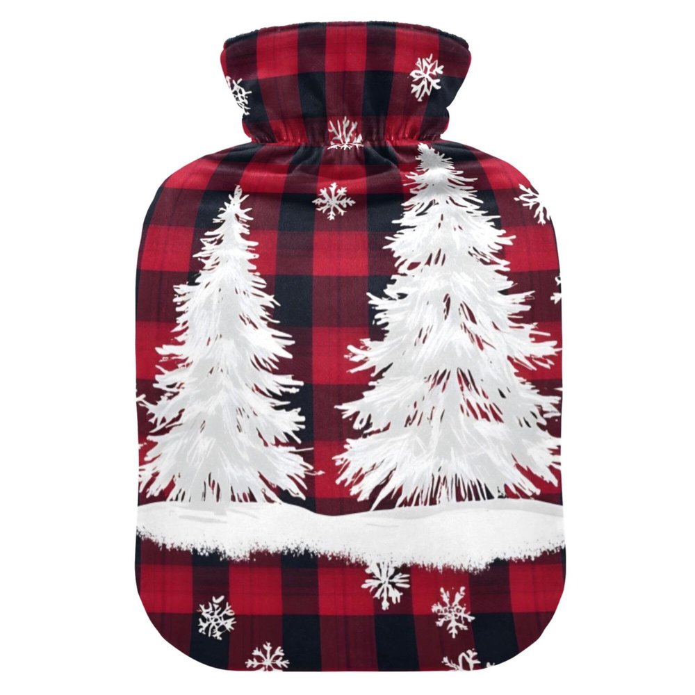 1 L Hot Water Bottle Christmas Tree Snow Hot Water Bottle with Cover Soft Velvet Leak Proof Screw Plug Best for Winter Sports Outdoors