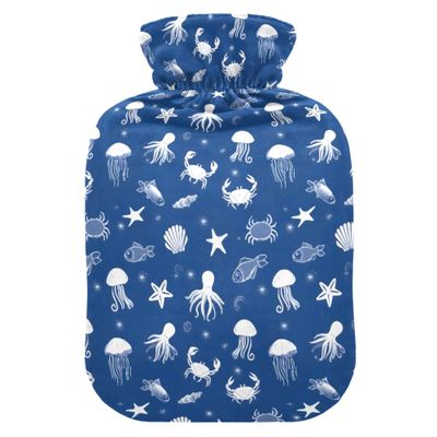 2 L Hot Water Bottle White Jellyfish Hot Water Bottle with Cover Soft Velvet Leak Proof Screw Plug Best for Winter Sports Outdoors