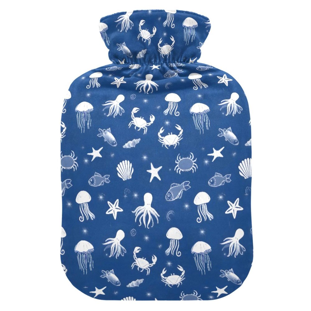 2 L Hot Water Bottle White Jellyfish Hot Water Bottle with Cover Soft Velvet Leak Proof Screw Plug Best for Winter Sports Outdoors