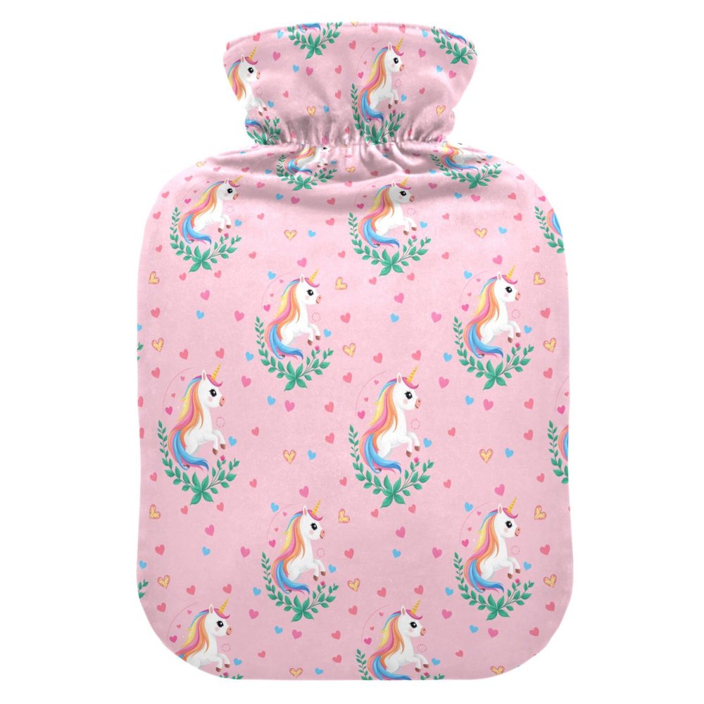 1 L Hot Water Bottle Cute Unicorn Hot Water Bottle with Cover Soft Velvet Leak Proof Screw Plug Best for Winter Sports Outdoors