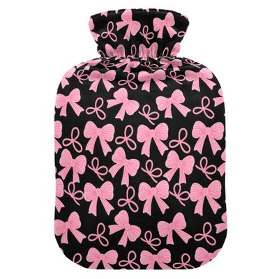 2 L Hot Water Bottle Pink Bow Hot Water Bottle with Cover Soft Velvet Leak Proof Screw Plug Best for Winter Sports Outdoors
