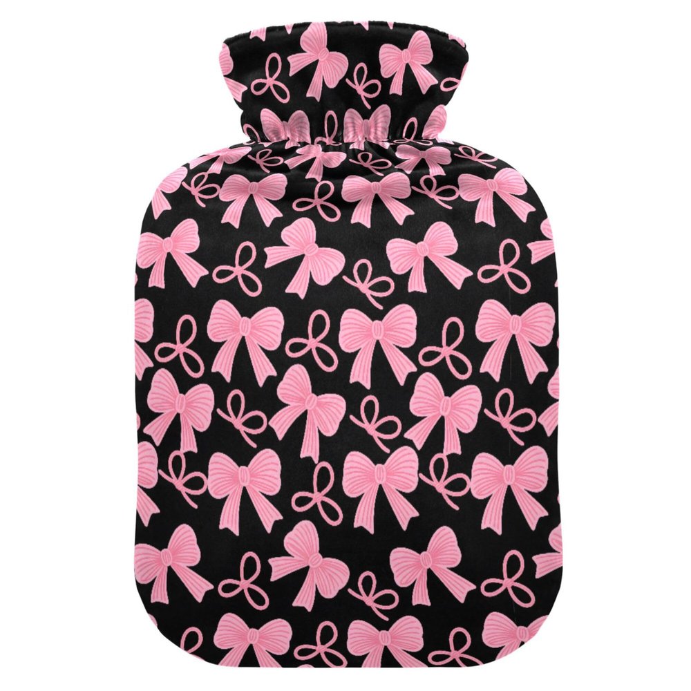 2 L Hot Water Bottle Pink Bow Hot Water Bottle with Cover Soft Velvet Leak Proof Screw Plug Best for Winter Sports Outdoors