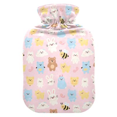 2 L Hot Water Bottle Rabbit Bee Hot Water Bottle with Cover Soft Velvet Leak Proof Screw Plug Best for Winter Sports Outdoors