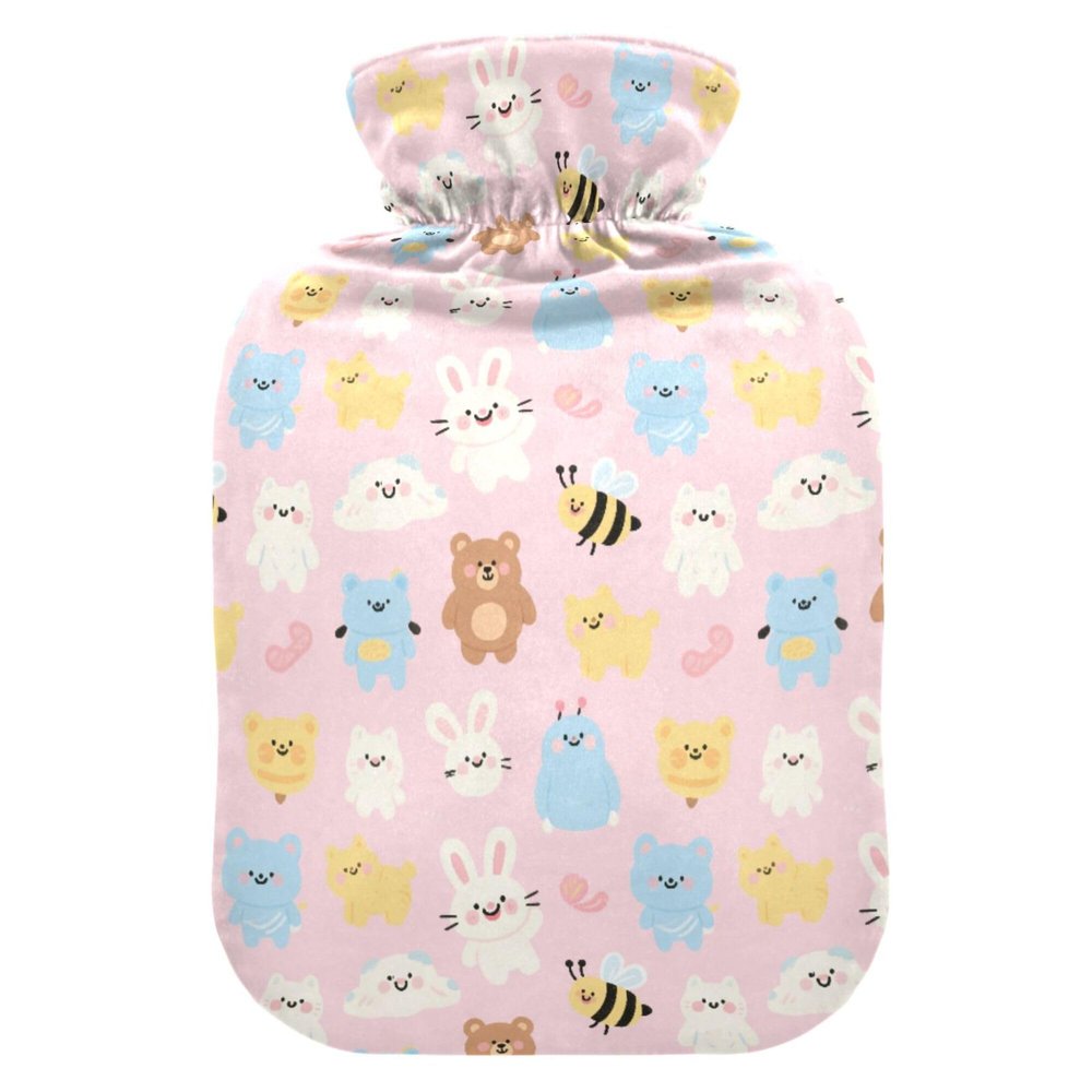 2 L Hot Water Bottle Rabbit Bee Hot Water Bottle with Cover Soft Velvet Leak Proof Screw Plug Best for Winter Sports Outdoors