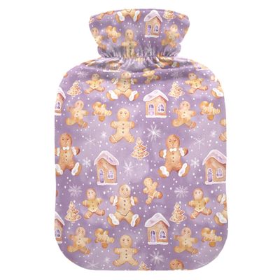 1 L Hot Water Bottle Gingerbread Man Snowflake House Hot Water Bottle with Cover Soft Velvet Leak Proof Screw Plug Best for Winter Sports Outdoors