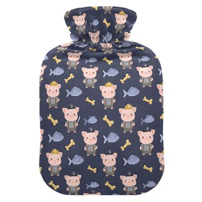 1 L Hot Water Bottle Pig Fish Bone Hot Water Bottle with Cover Soft Velvet Leak Proof Screw Plug Best for Winter Sports Outdoors