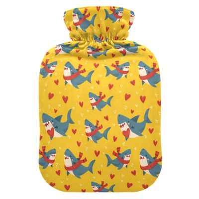 1 L Hot Water Bottle Shark Heart Hot Water Bottle with Cover Soft Velvet Leak Proof Screw Plug Best for Winter Sports Outdoors