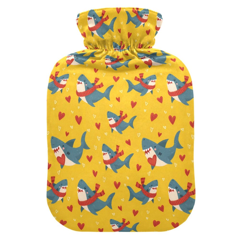 1 L Hot Water Bottle Shark Heart Hot Water Bottle with Cover Soft Velvet Leak Proof Screw Plug Best for Winter Sports Outdoors