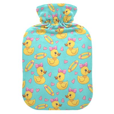 2 L Hot Water Bottle Yellow Duck Pink Bow Hot Water Bottle with Cover Soft Velvet Leak Proof Screw Plug Best for Winter Sports Outdoors