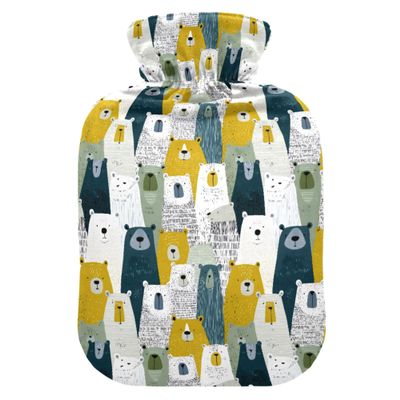 1 L Hot Water Bottle Bear Line Hot Water Bottle with Cover Soft Velvet Leak Proof Screw Plug Best for Winter Sports Outdoors