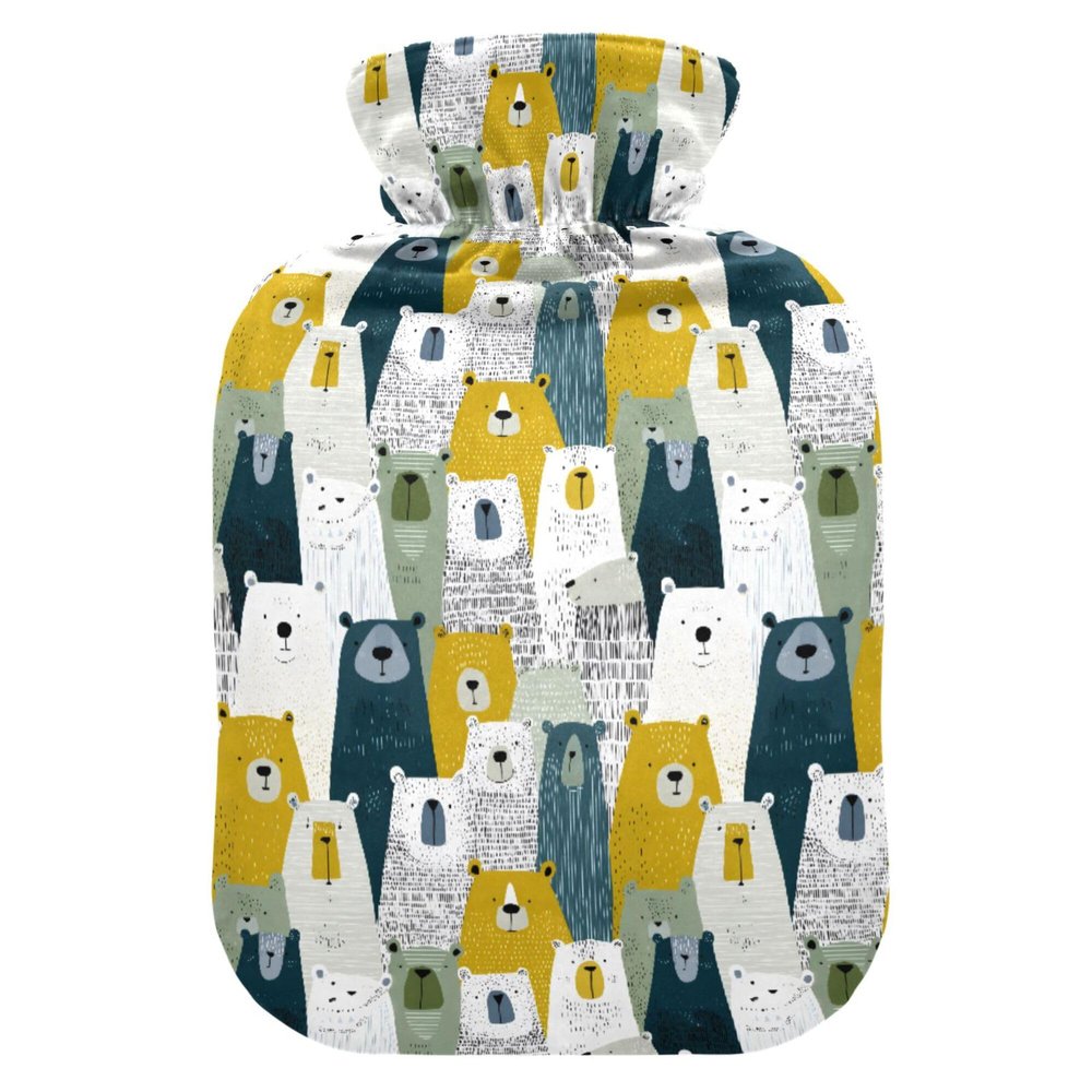 1 L Hot Water Bottle Bear Line Hot Water Bottle with Cover Soft Velvet Leak Proof Screw Plug Best for Winter Sports Outdoors