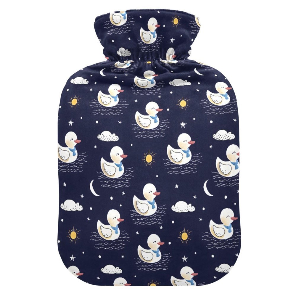 1 L Hot Water Bottle Cute Duck Cloud Sun Hot Water Bottle with Cover Soft Velvet Leak Proof Screw Plug Best for Winter Sports Outdoors