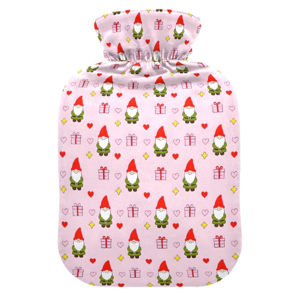 2 L Hot Water Bottle Gnomes Star Gift Hot Water Bottle with Cover Soft Velvet Leak Proof Screw Plug Best for Winter Sports Outdoors