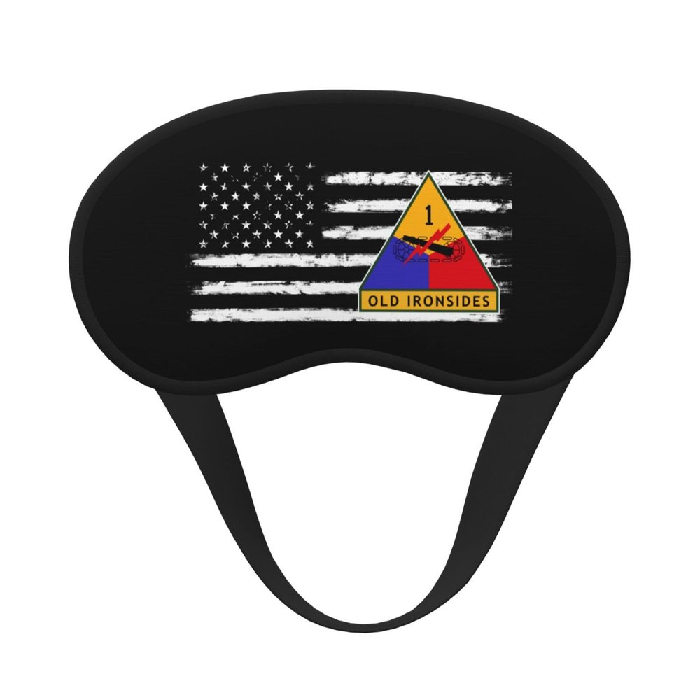 1st Armored Division America Flag Polyester Satin 3PCS Blackout Sleep Mask Adjustable Strap Men Women Comfortable Eyeshade Night Travel5