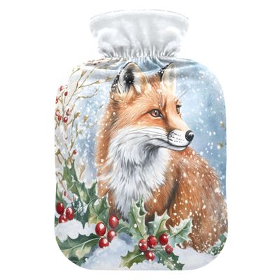 1 L Hot Water Bottle Fox Hot Water Bottle with Cover Soft Velvet Leak Proof Screw Plug Best for Winter Sports Outdoors