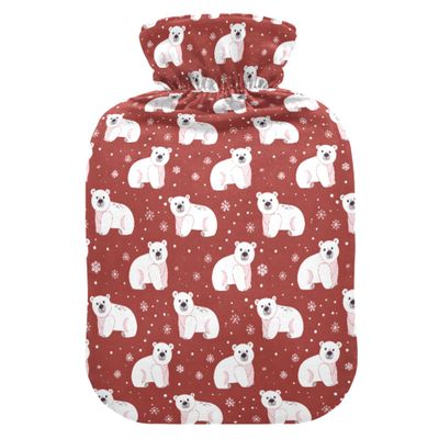 2 L Hot Water Bottle Polar Bear Hot Water Bottle with Cover Soft Velvet Leak Proof Screw Plug Best for Winter Sports Outdoors