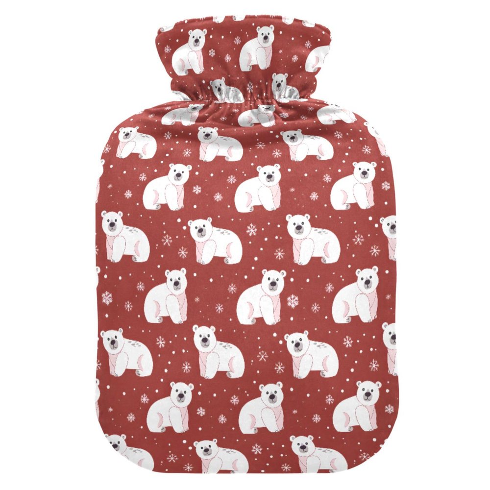 2 L Hot Water Bottle Polar Bear Hot Water Bottle with Cover Soft Velvet Leak Proof Screw Plug Best for Winter Sports Outdoors